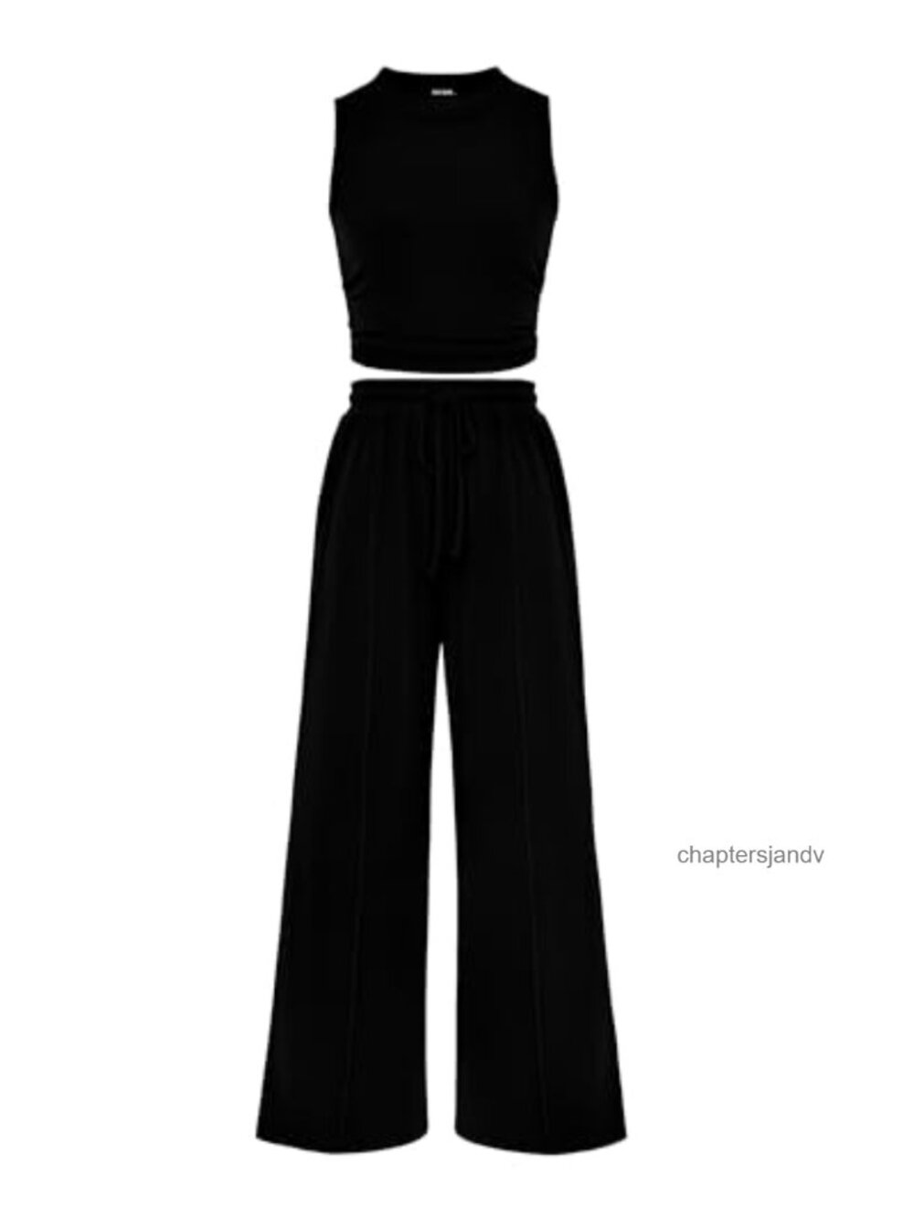 Ribbed Knit 2 Piece Lounge Set Sleeveless Crop Top Wide Leg Pants Travel